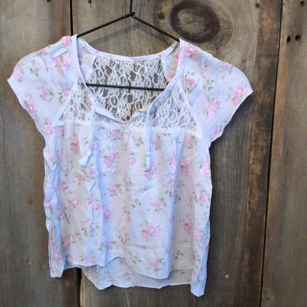 Abercrombie Floral Lace Boho Top in Blue Gray Size Small Girls